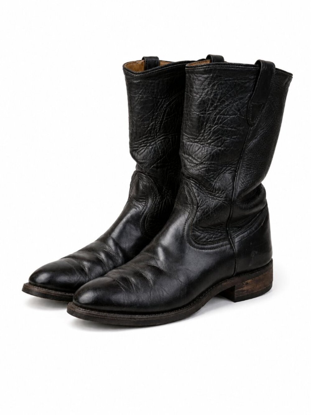 Vintage 60s Custom Black Leather Cowboy Western Boots Size 10 Heritage